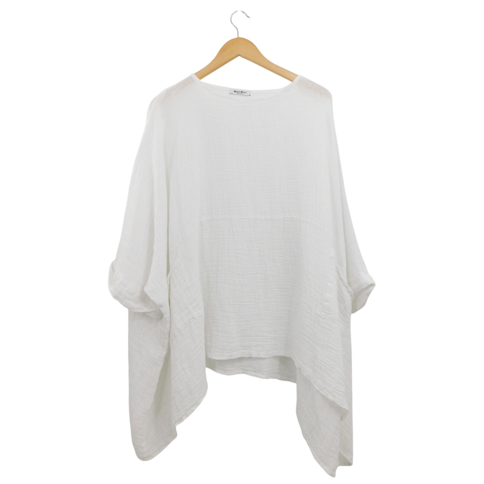 Meo Melli Women's White Relaxed Fit Linen Pullover Kaftan Top Size OS Lagenlook