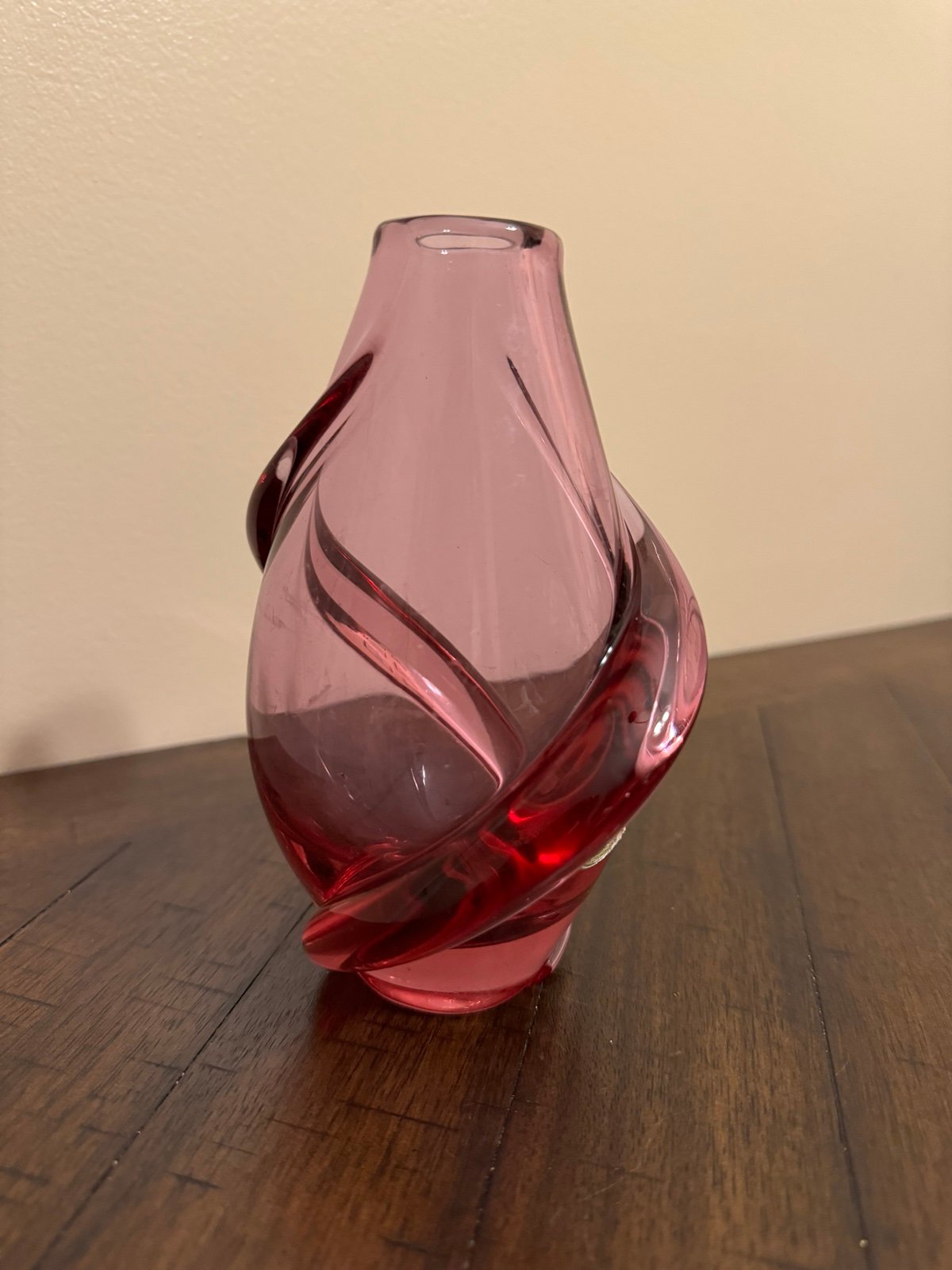 Art Glass RED PINK Vase Vintage JBS 1950's Czechoslovakian MCM VERY NICE!