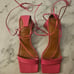 ASOS Design Hilani Tie Leg Block Heeled Mid Sandals In Pink