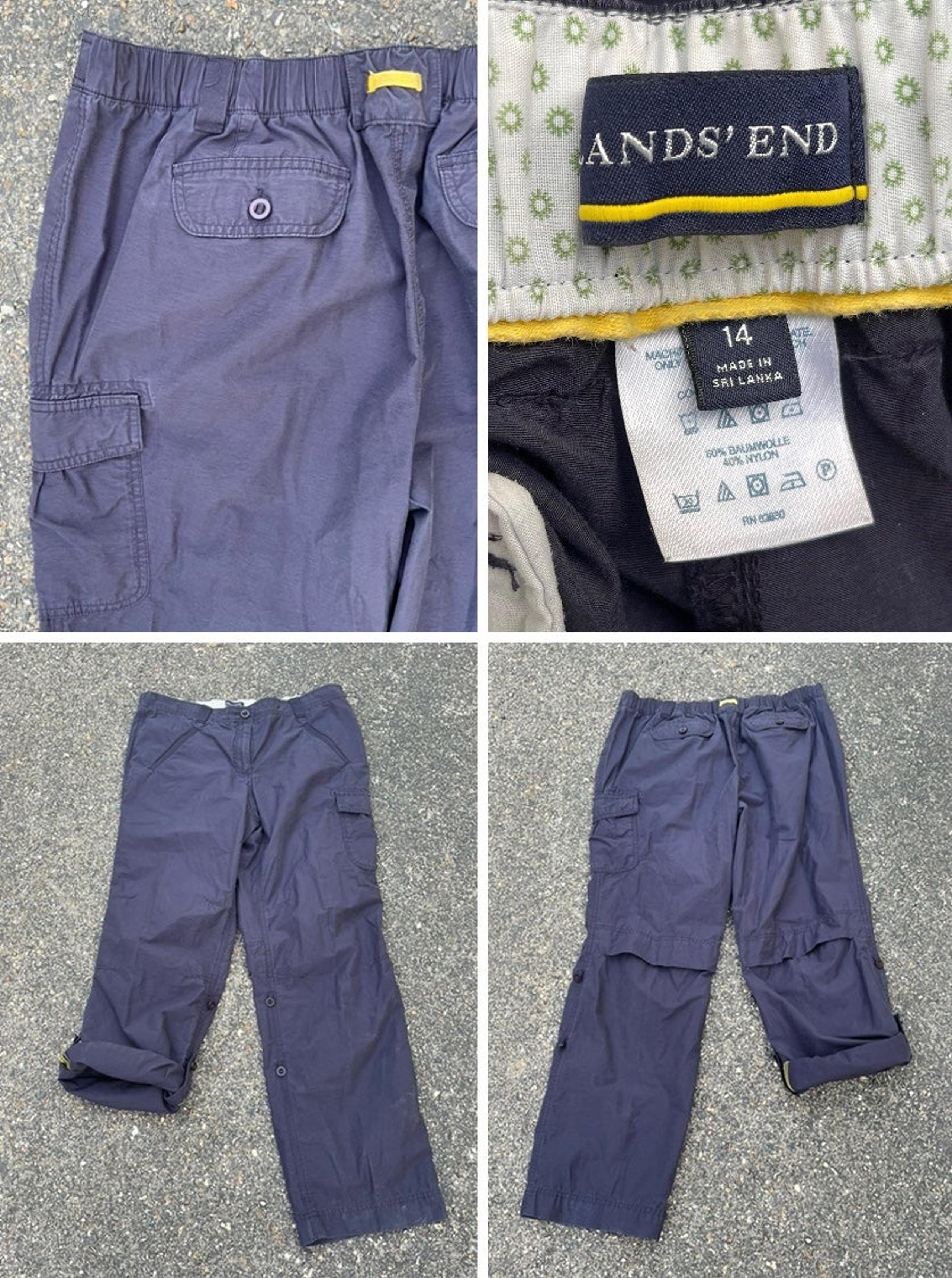 Lands' End Cargo Pants Women sz 14 Adjustable Length Elastic back waist Hiking