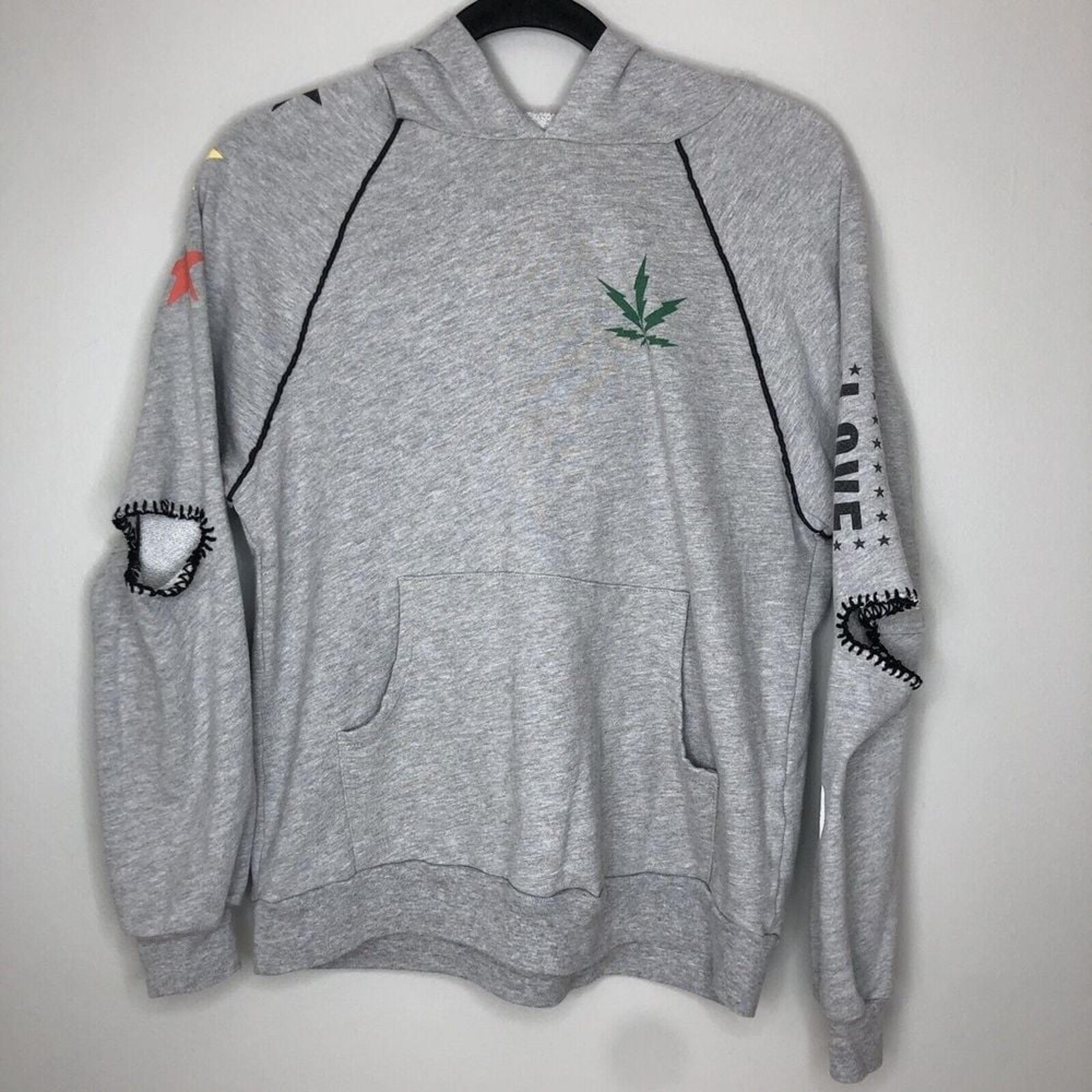 Lauren Moshi Women's XS Gray Peace Love Elbow Holes Pullover Hooded Sweatshirt