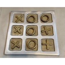 Vintage MCM Aluminum solid Brass Tic Tac Toe Board Game 5 X's 4 O's 7.5x7.5in