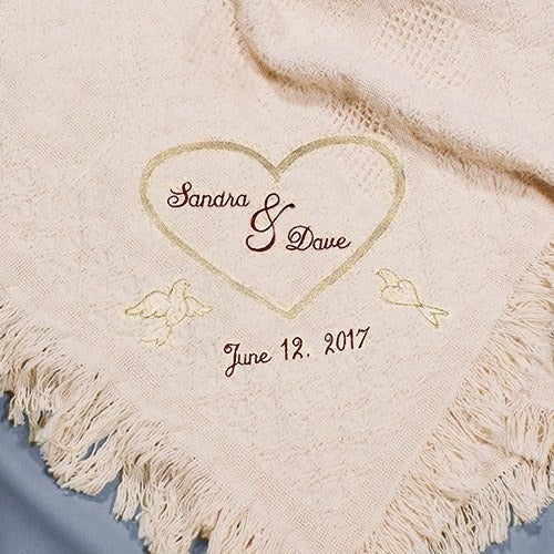 Custom Wedding Couple Dove Heart Blanket