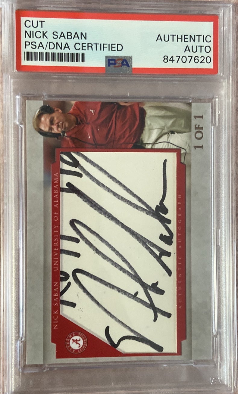 Nick Saban Alabama Crimson Tide Signed Custom Cut 1/1 PSA/DNA Authentic Auto