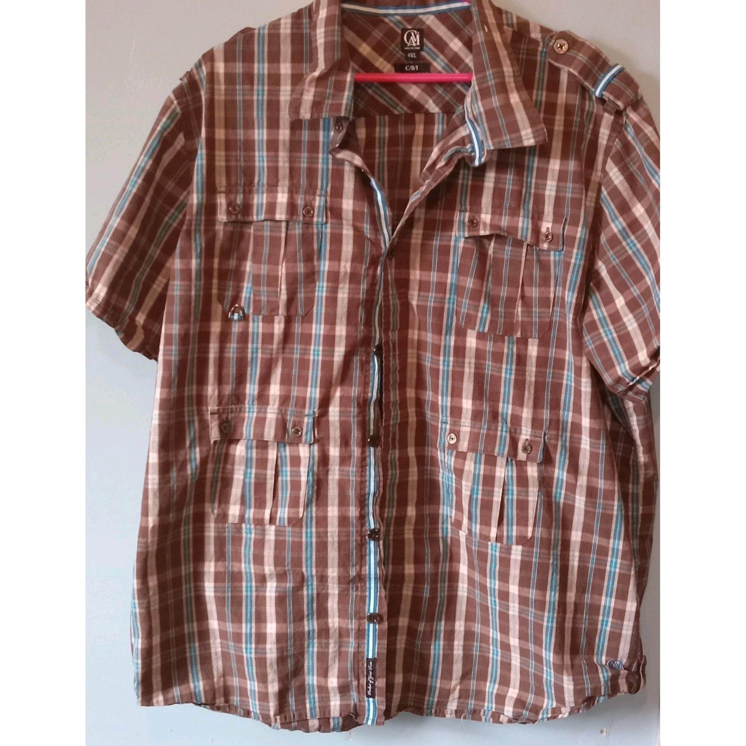 Cavi Shirt Mens 4X; Short Sleeve 4 Pockets Shoulder Straps Plaid Brown Blue