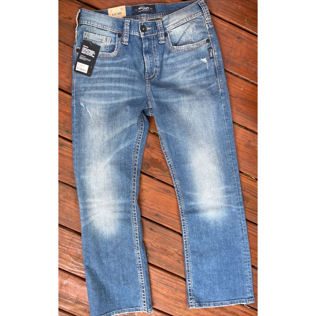 Silver Mens Craig Bootcut Jeans Blue Slightly Distressed Easy Fit 31x30 Indigo