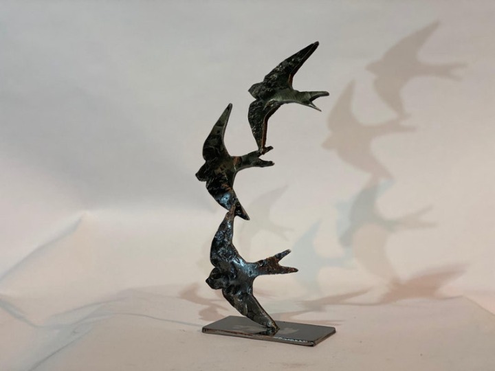 Handmade Metal Swifts in Flight Small Interior Sculpture Art Home Decor