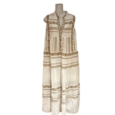 Paani Womens Sizze Small White and Tan Cotton Boho Style Maxi Dress NWT