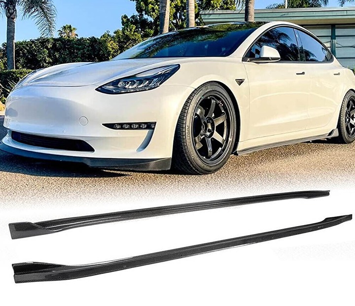 New Tesla Model 3 2017-2023 Real Carbon Fiber Side Skirts Extension Lip Panel