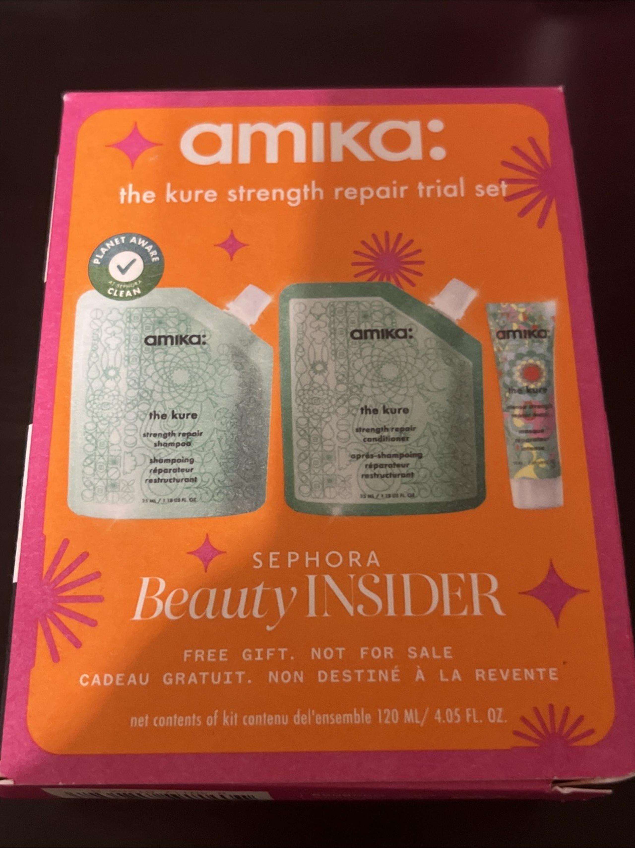 Amika The Kure Strength Repeat Trial Set Shampoo, Conditioner Repair Mask New