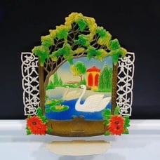 Swan Pond Vintage Wall Art Western Germany Die Cut 1950s Gift Calendar Topper