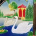 Swan Pond Vintage Wall Art Western Germany Die Cut 1950s Gift Calendar Topper