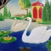 Swan Pond Vintage Wall Art Western Germany Die Cut 1950s Gift Calendar Topper