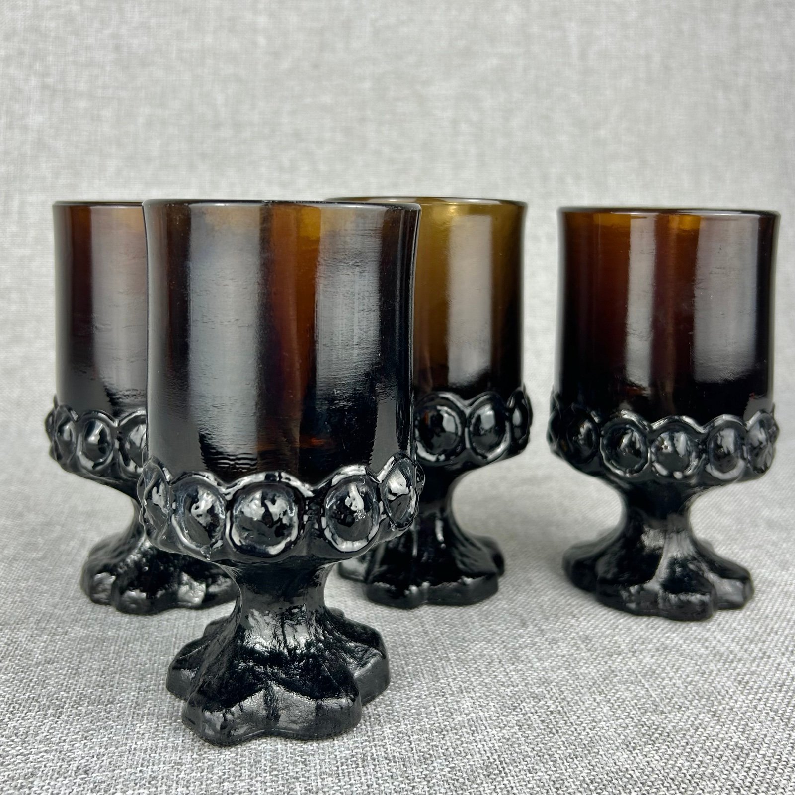 Set of 4 Tiffin Franciscan Madeira Amber Glass Water Goblets