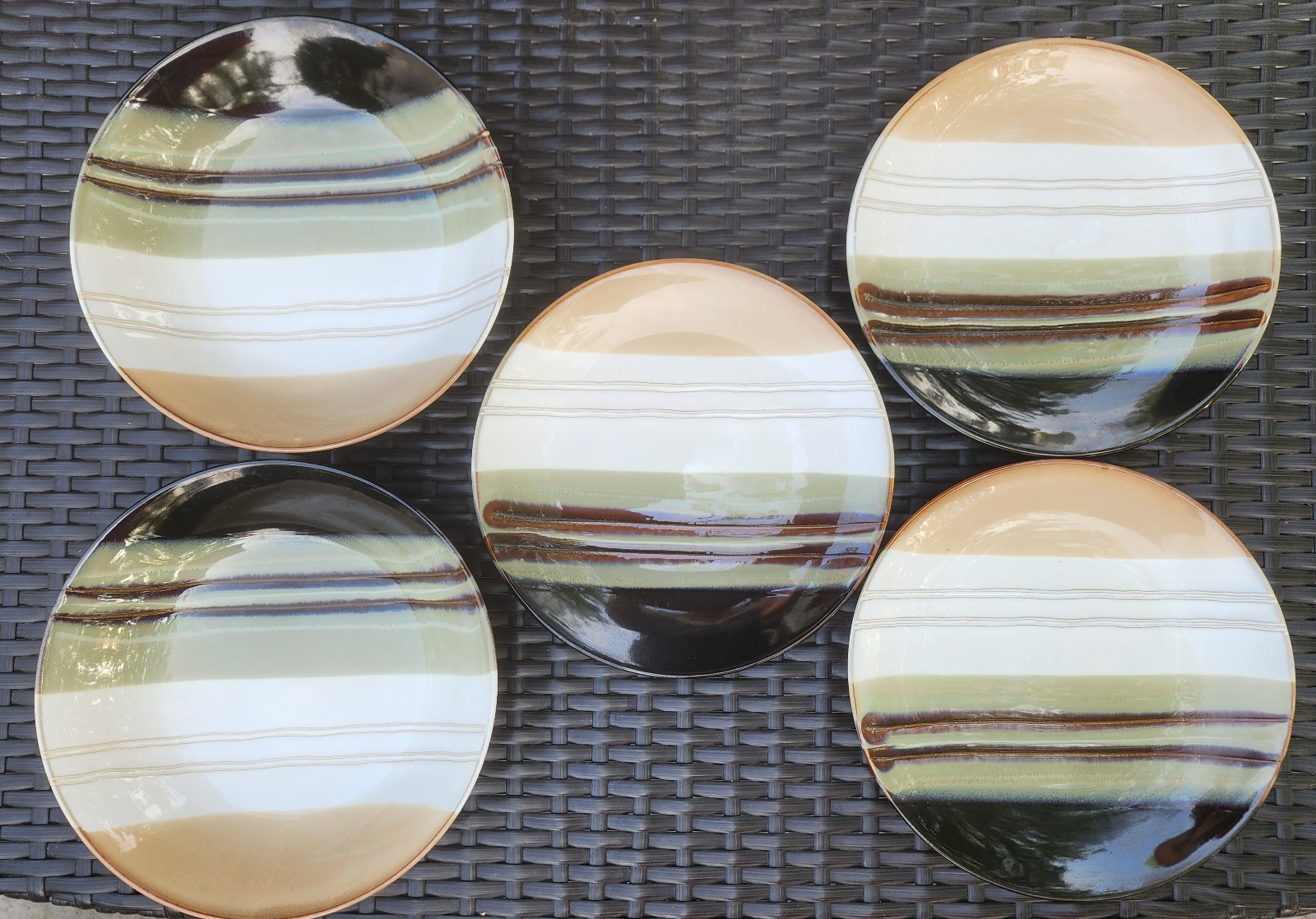Set of 5 Home Trends JAZZ 3 Salad Plates Brown/Beige + 2 Bowls.
