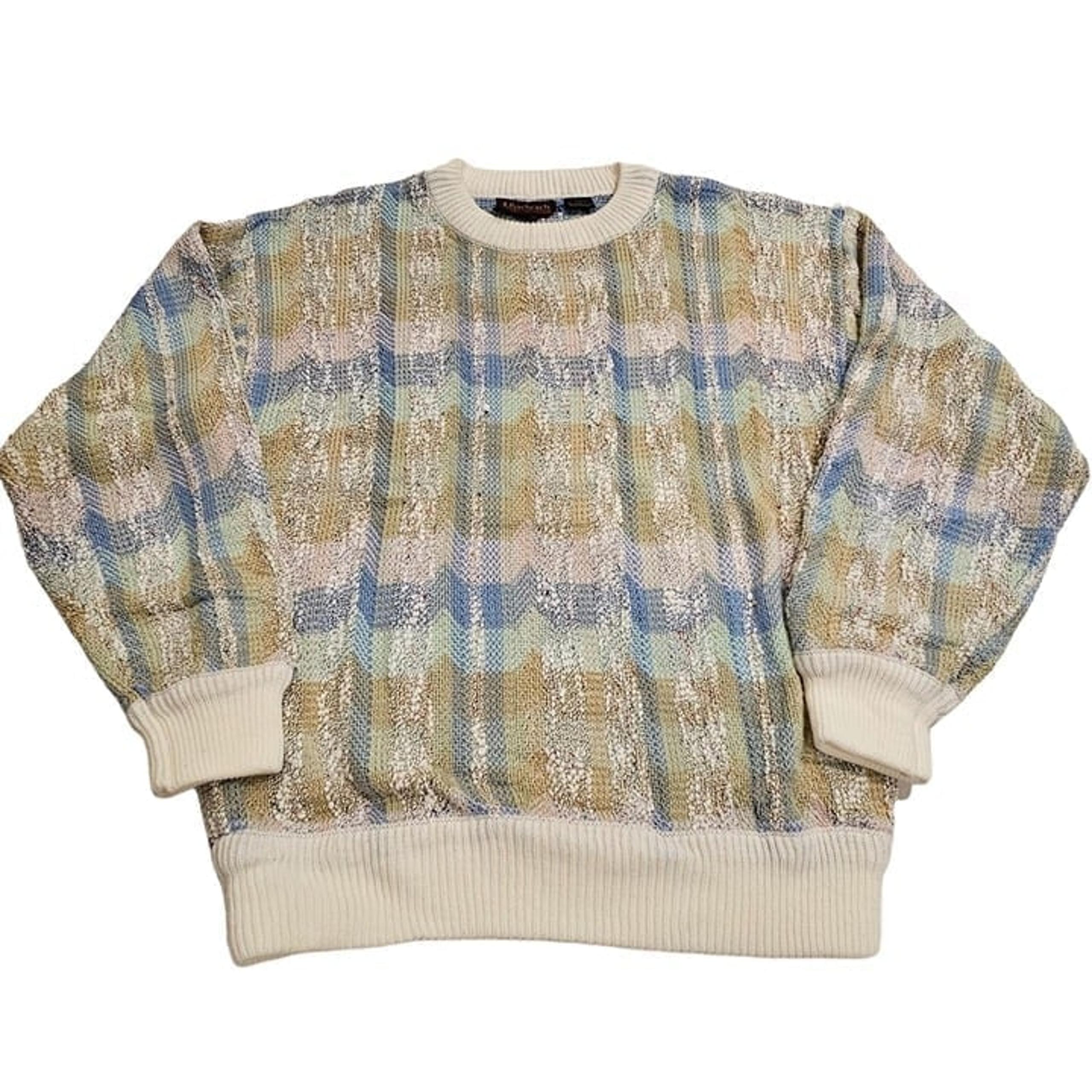 VTG Bachrach Men's Sweater Pullover Crewneck 80's 90's Textured Geometric Medium