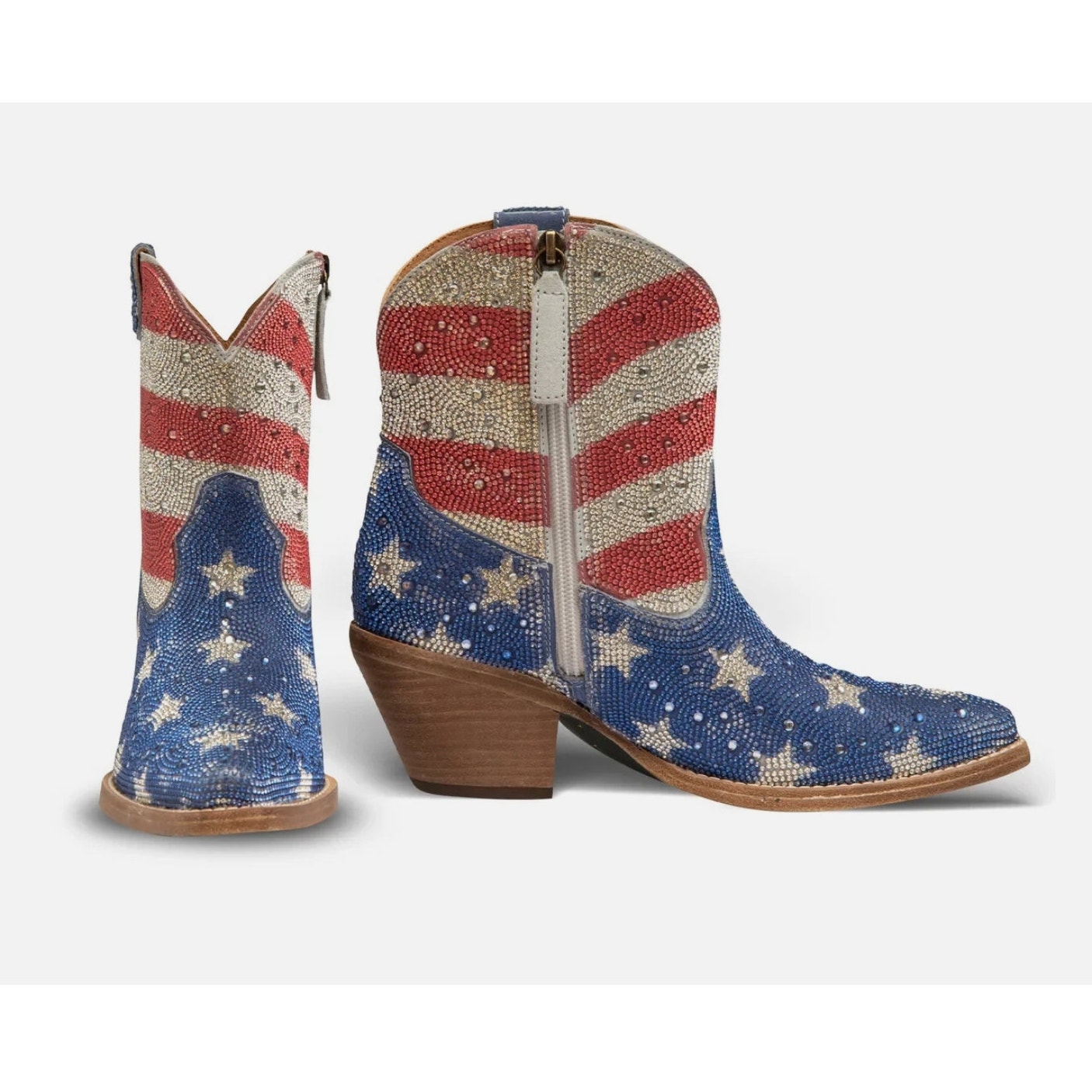 Buck & Brana Janis Rhinestone Western Boots Leather Size 7 NIB USA Flag