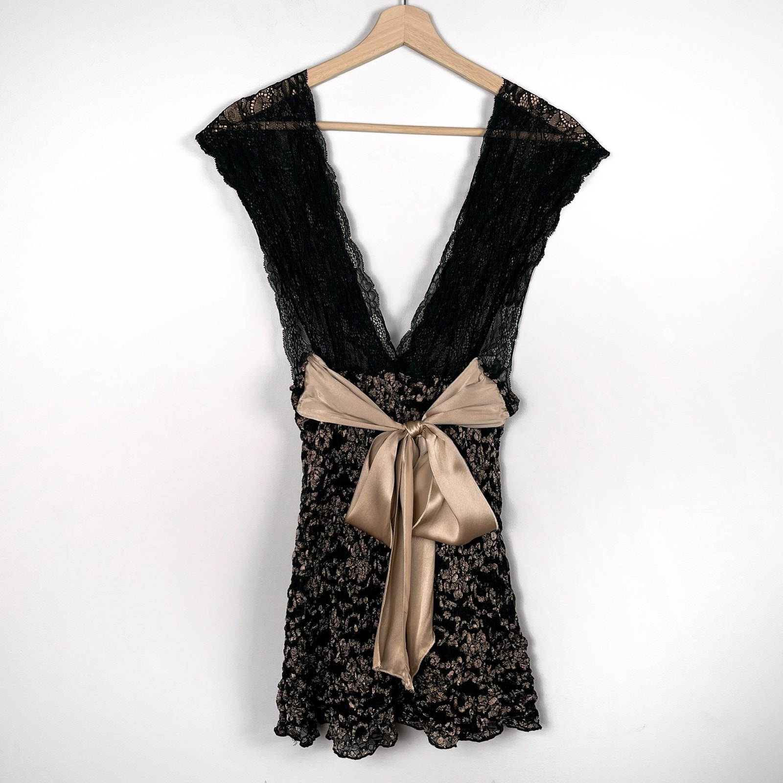 Vintage Y2K Ann Ferriday Lace Tunic Blouse Top Women Mini Dress Black Goth