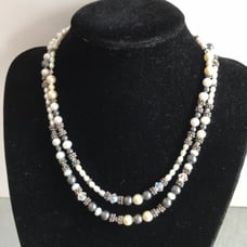 Pearl Double Strand Necklace Swarovski Crystals Sterling Silver Sterling Clasp