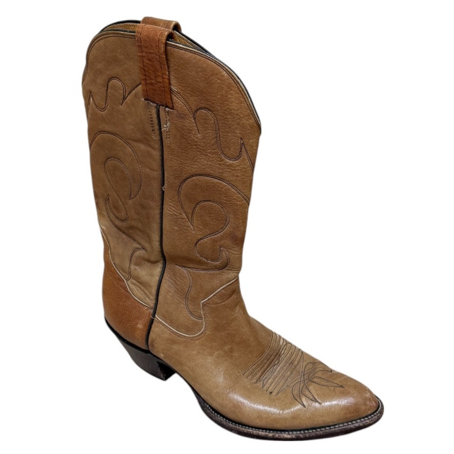 The Sanders Boots Men 9.5E Brown Cowboy Western Festival Leather Embroidered