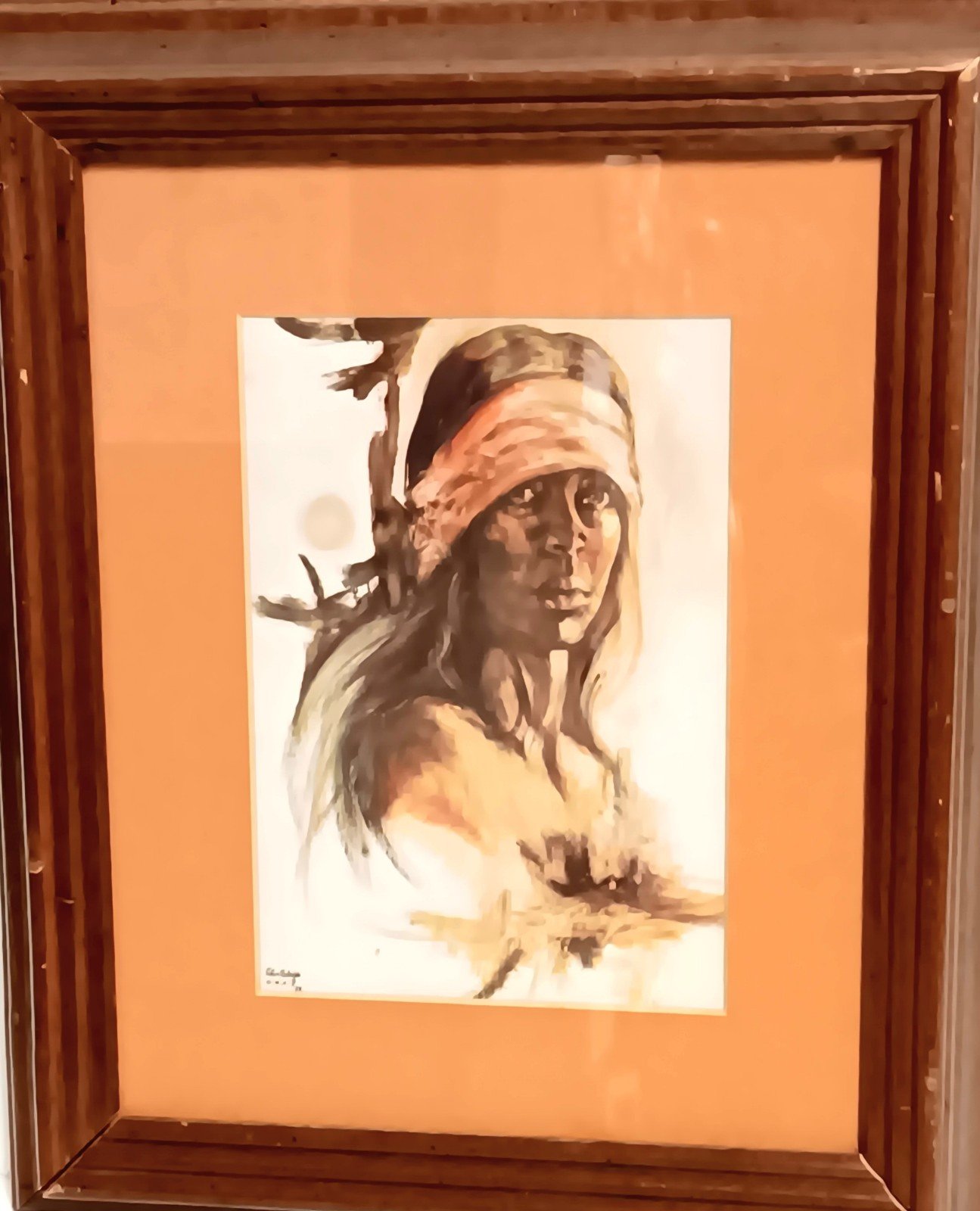 Popo & Ruby Lee 74 Native Proud American Litho 5 X 7 Glass Framed Vtg SEE