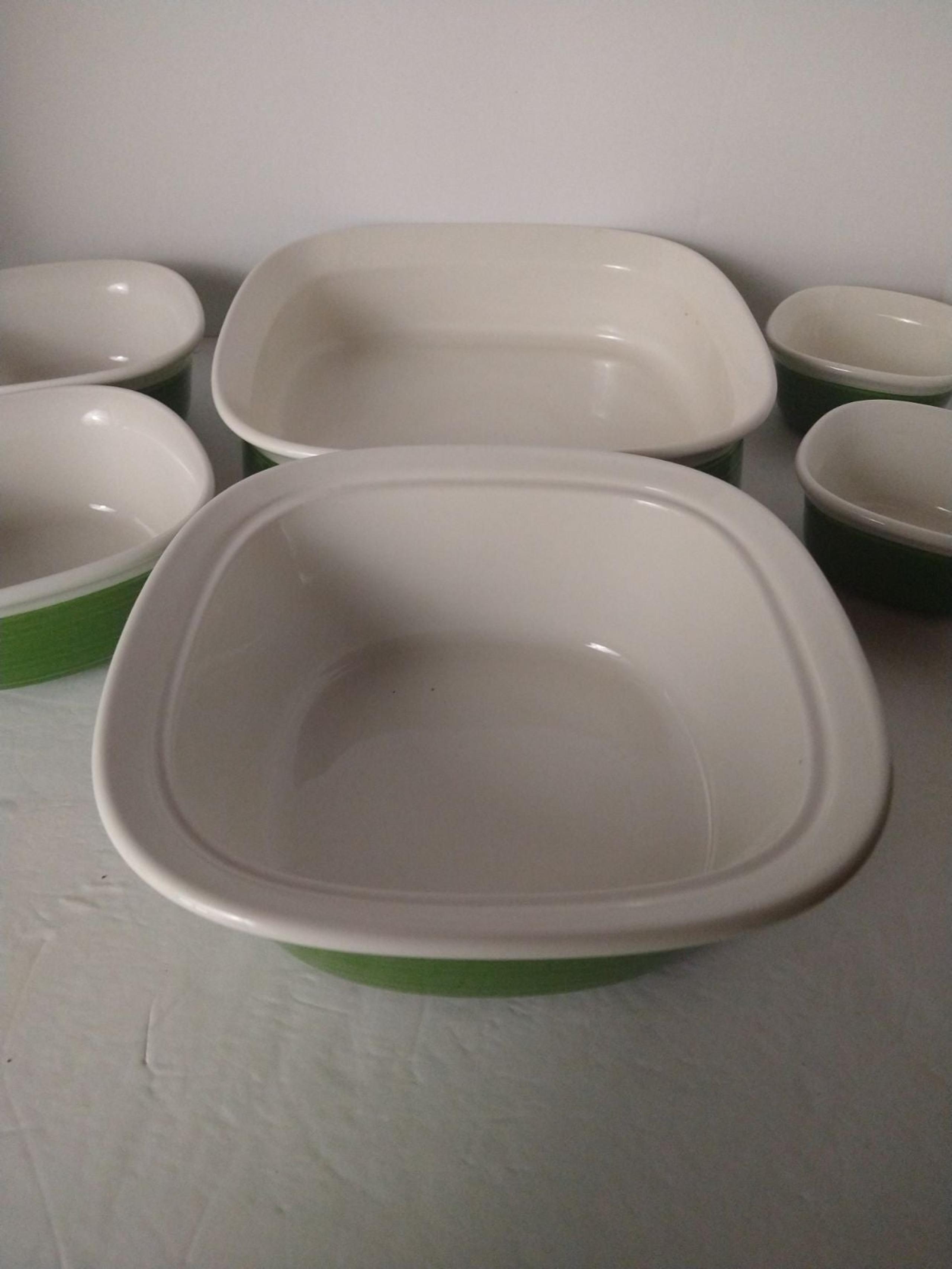 6 Pc.Corningware Etch Stoneware Green