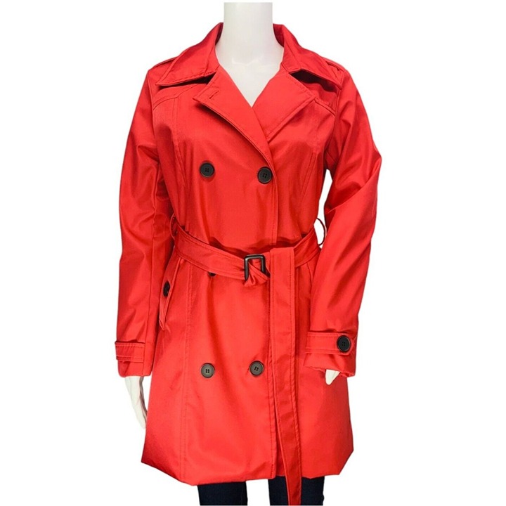 Wantdo Womens Waterproof Trench Coat Classic Lapel Outerwear Belt Red Size S