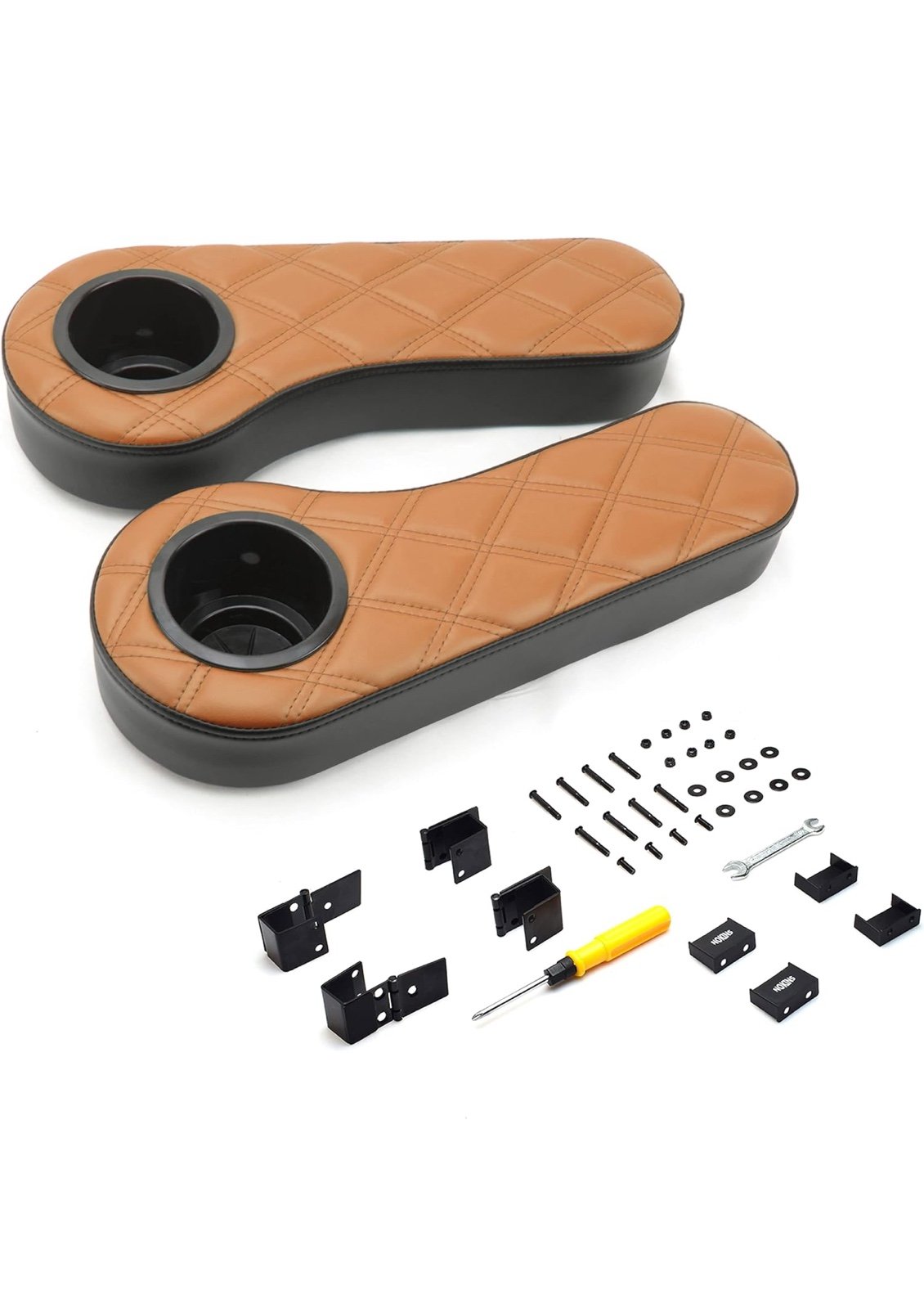 NOKINS Golf Cart Diamond Flip Armrest with Cup Holder, No Drilling Required, Gol