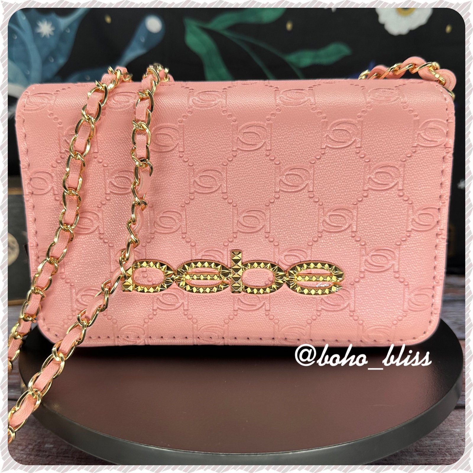 BEBE Pink embossed faux leather with Gold details Crossbody Messenger Bag NWT