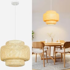 Hand-Woven Bamboo Pendant Light Hanging Lamp, 16 Inch Natural Rattan Pendant Lam