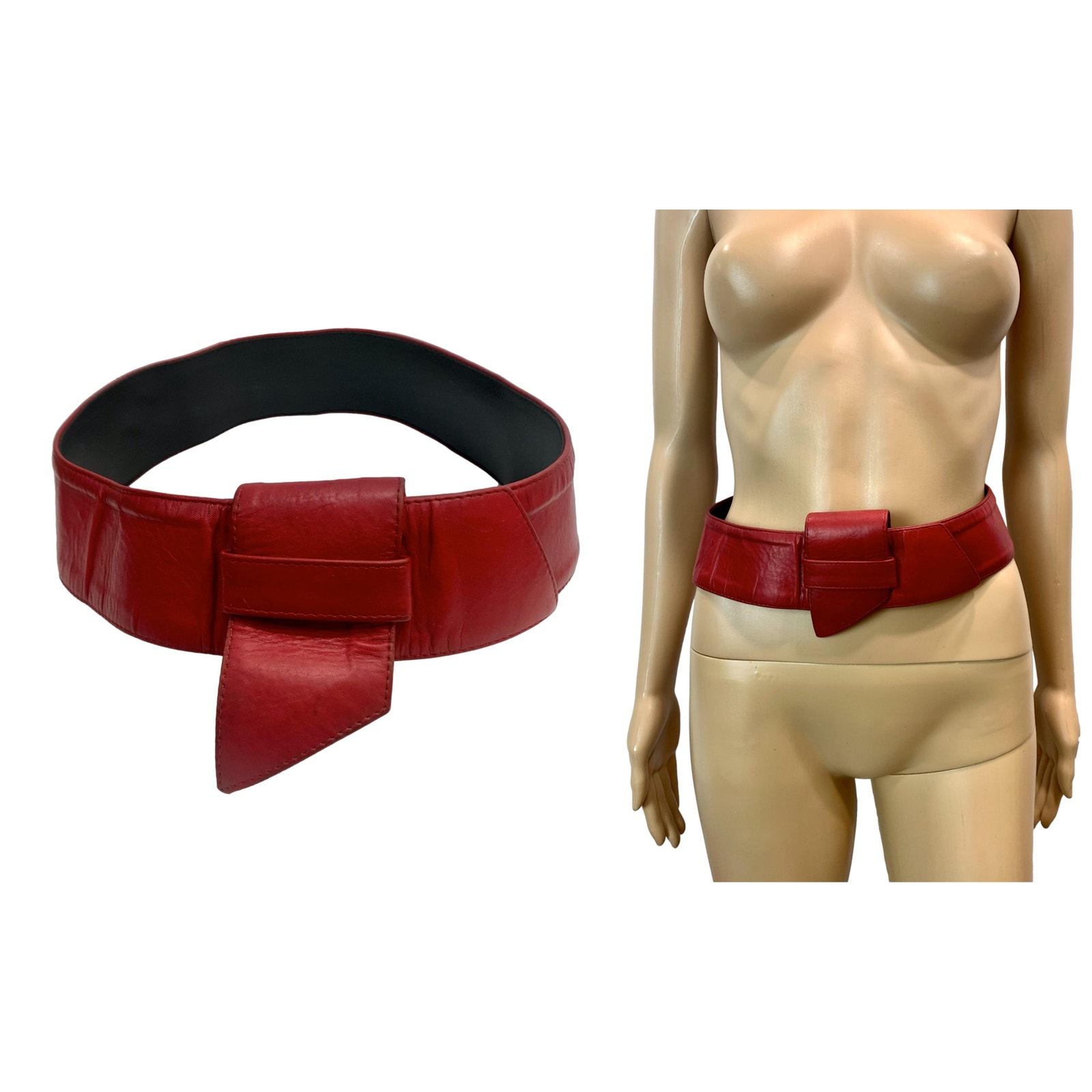 80s Fiocchi Italy Wide Red Leather Avant Garde Belt | S