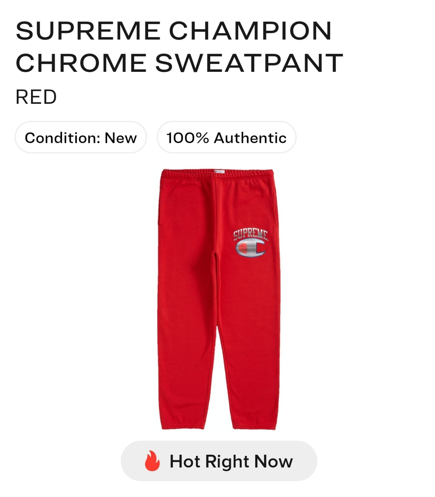 2019 Supreme Champion Red Sweatpant DS S