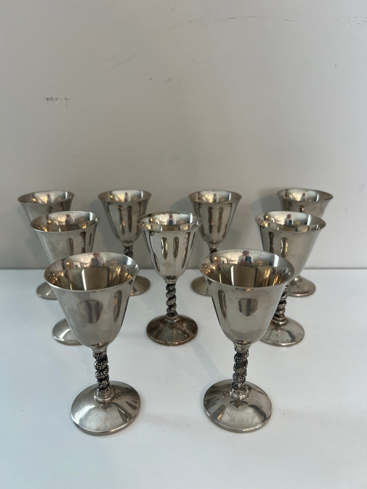 Vintage Set Of 9 EP Brass Spain Silver-Plated Brass Chalices
