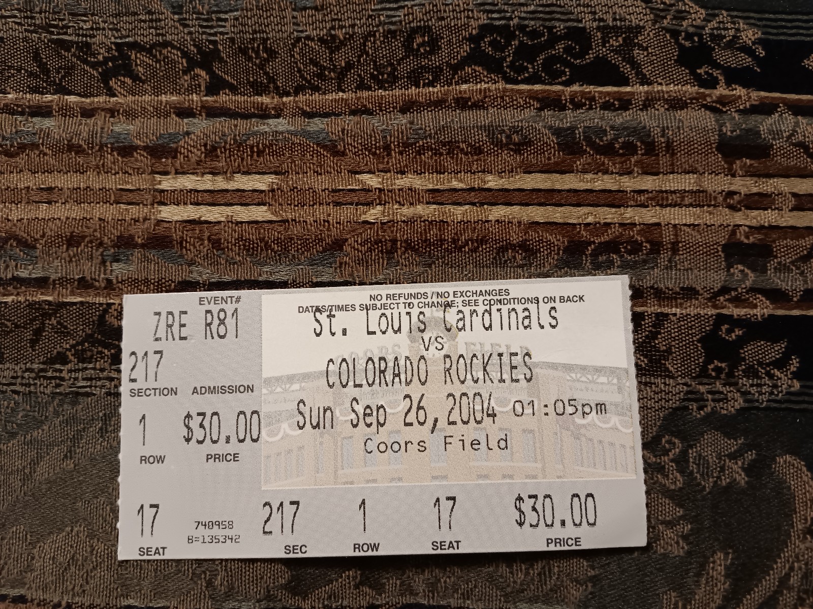 9-26-2004 Colorado Rockies Ticket Stub Albert Pujols Career Home Run #160 VG Con