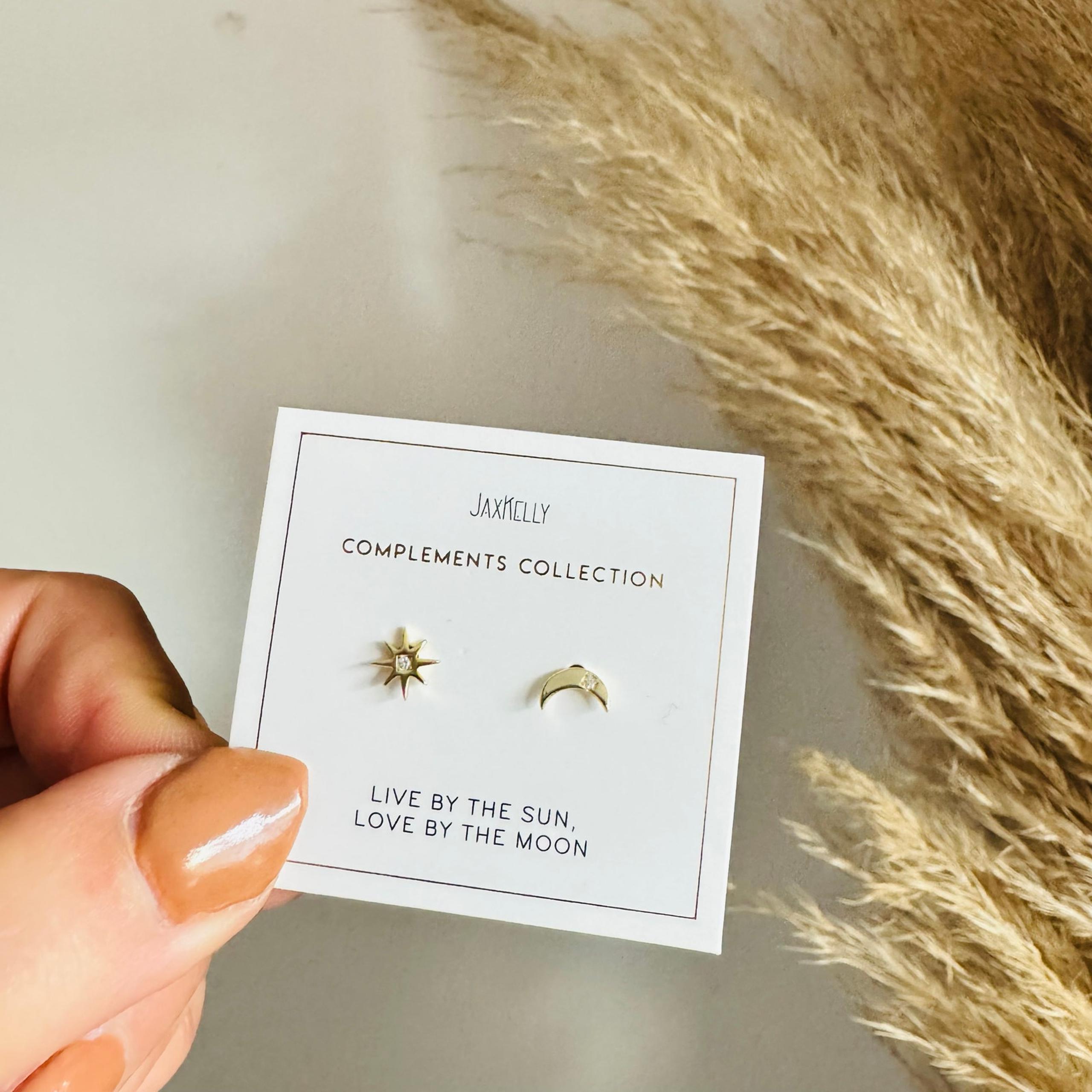 NEW ANTHROPOLOGIE JaxKelly 18kt Gold Sun Moon Stud Earring Set Pair Jewelry
