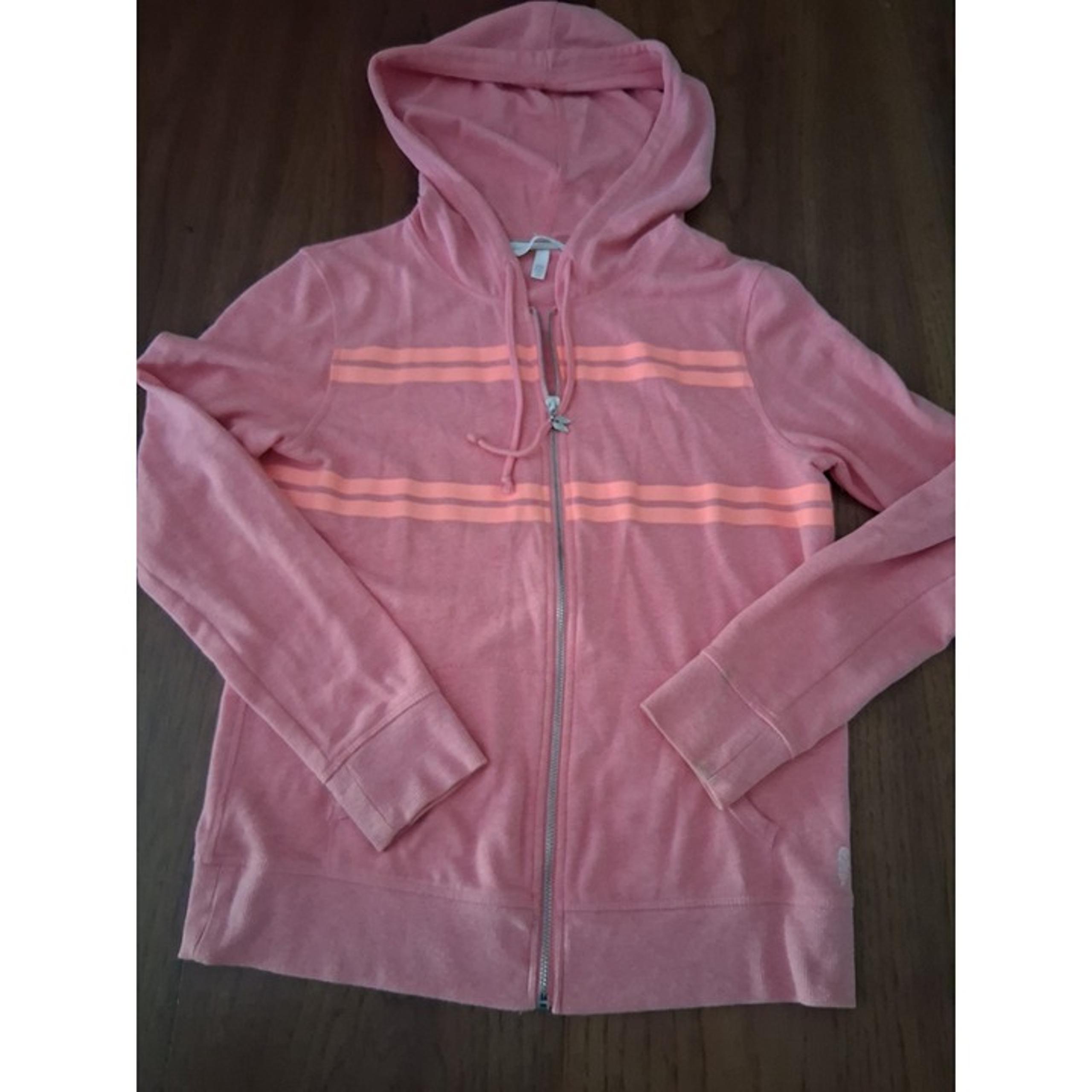 Victoria’s Secret Hoodie Pink w/Strips Angel on Back Wing Pull Full Zip Size S