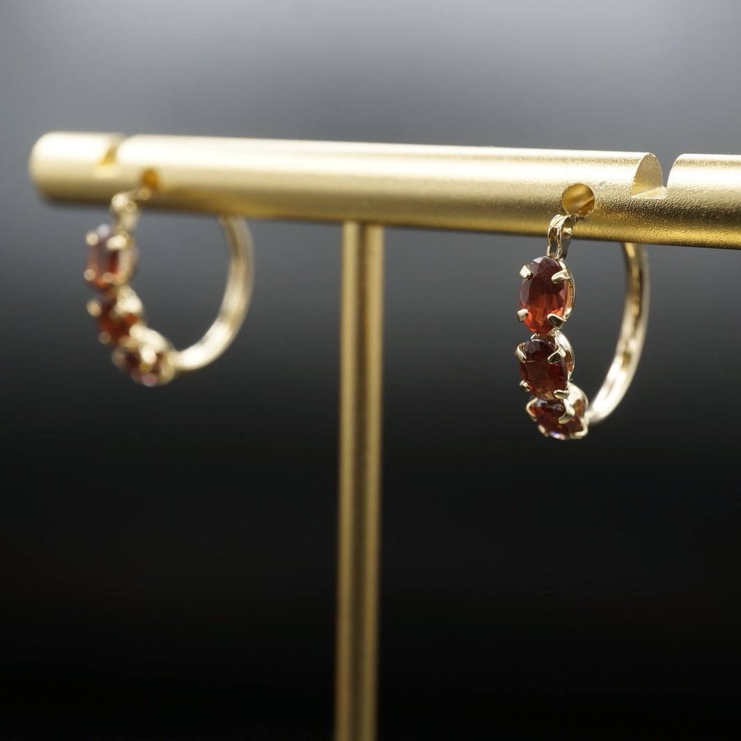 Orange Spessartite Garnet Hoops 10k Solid Yellow Gold