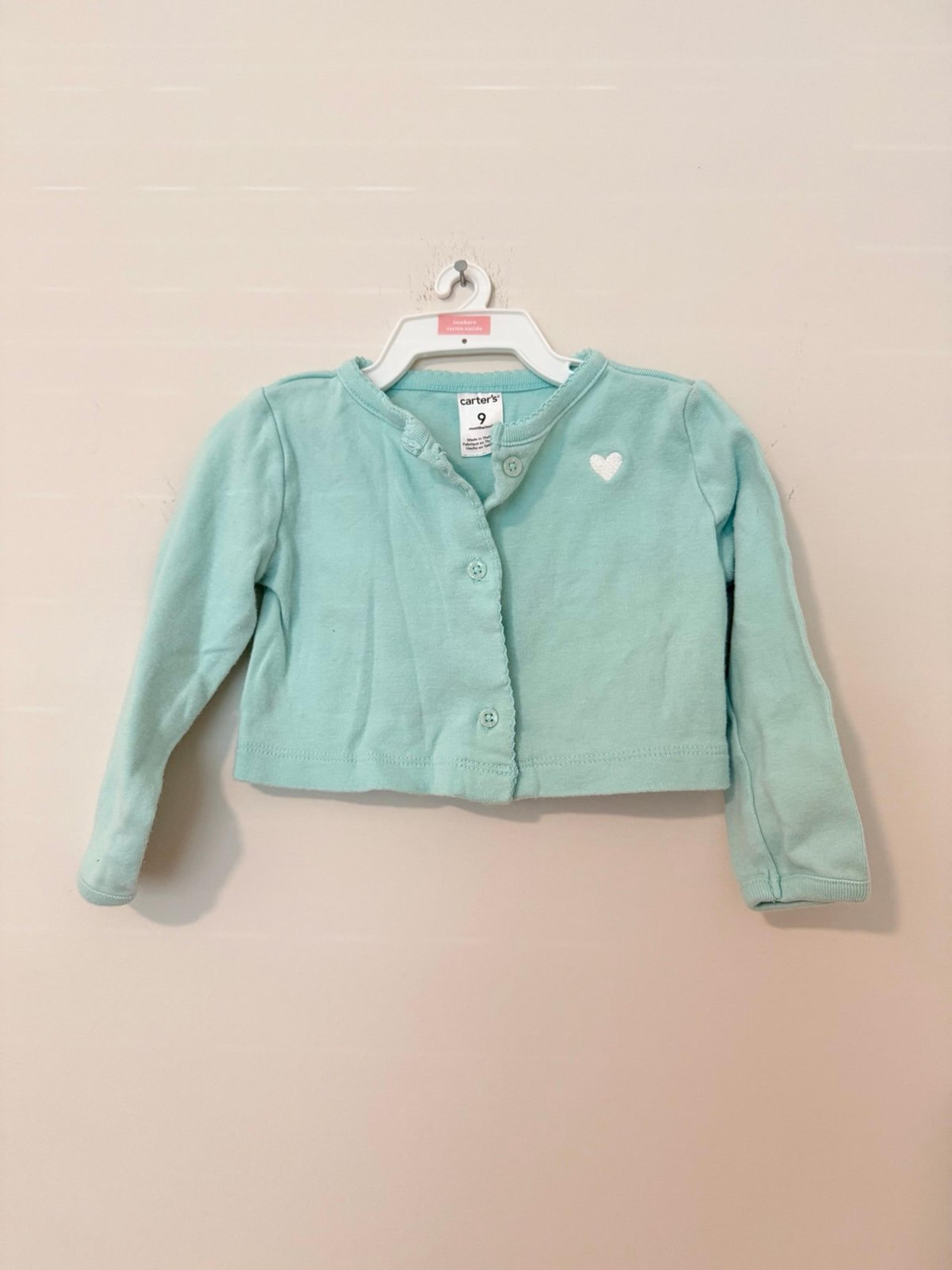 [Carters] Blue Cropped Cardigan with White Embroidered Heart Size 9 Months
