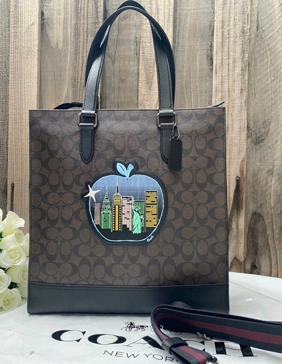 coach Graham Structured Tote In Signature Canvas With Souvenir Patches c6634