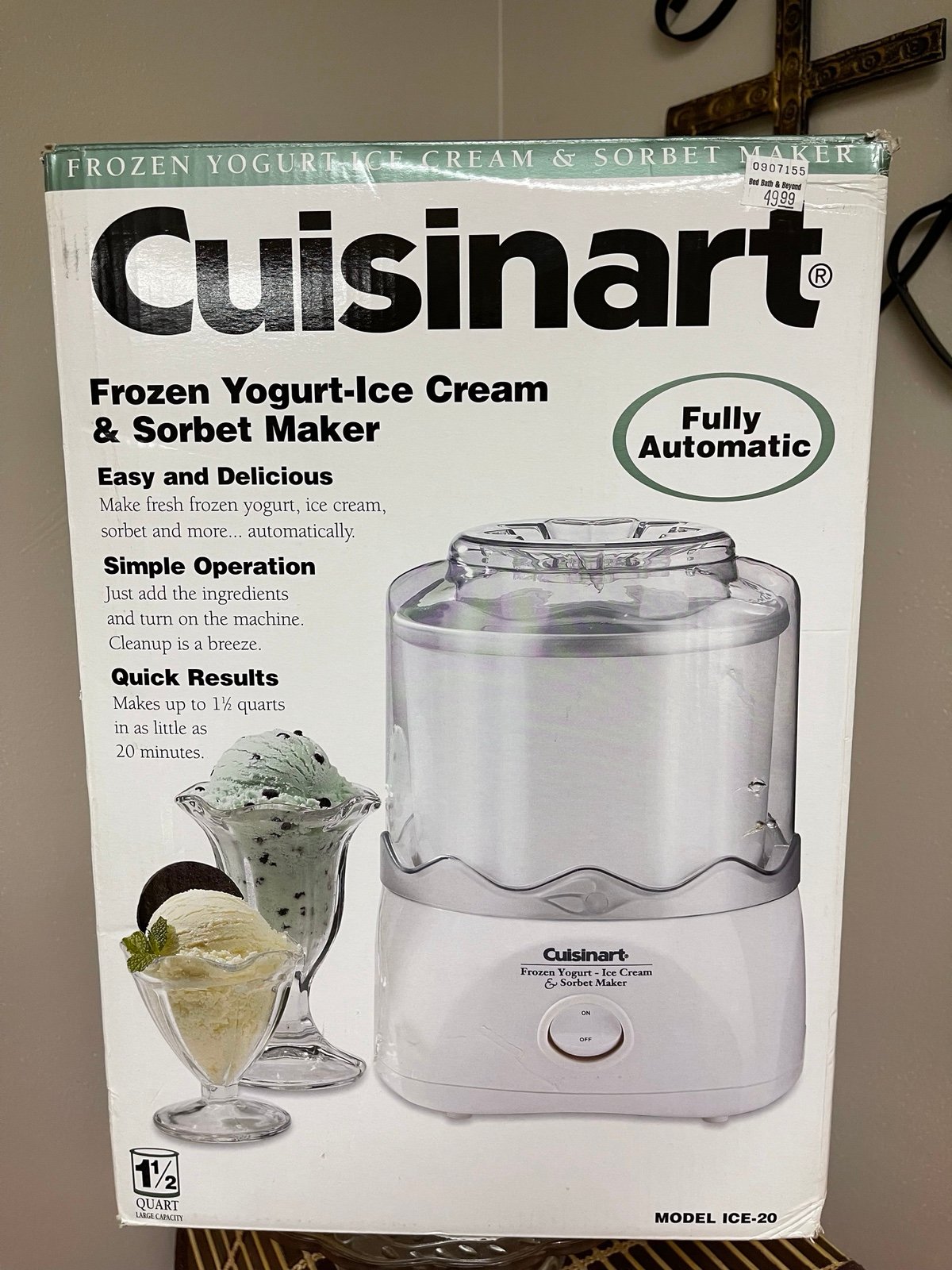 Cuisinart Frozen Ice Cream Yogurt And Sorbet Maker 1.5 QT Fully Automatic NEW