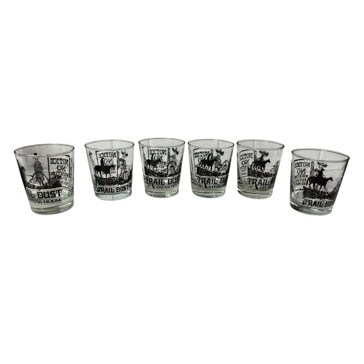 Vintage Trail Dust Steakhouse Glasses Set of 6 Used No Neckties