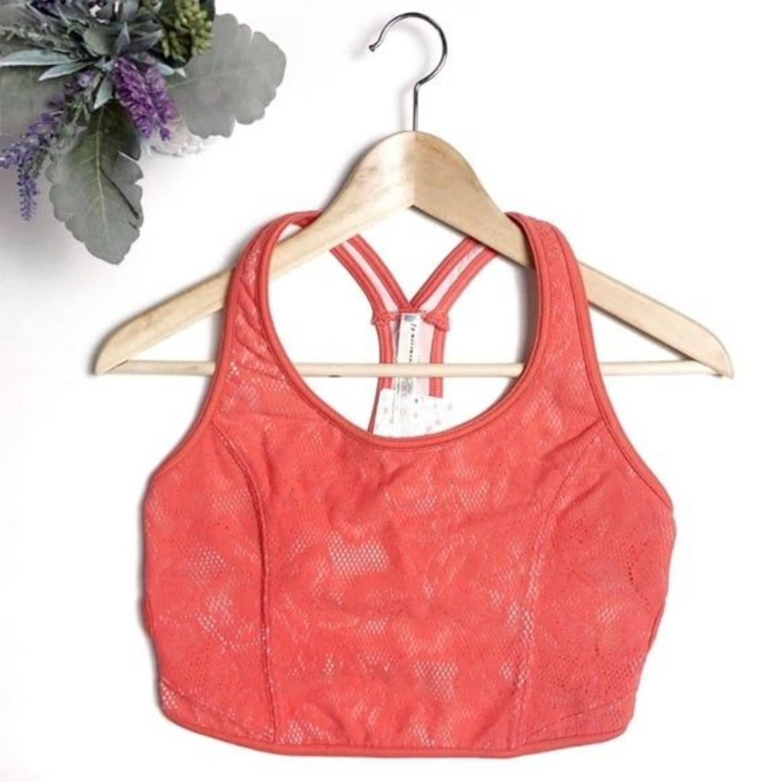 Free People Movement Women's Lace Floral Active Sports Bra Hot Coral Size S