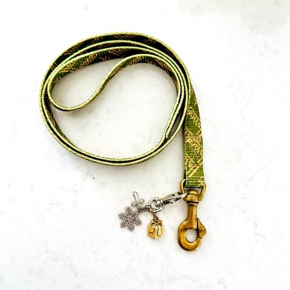 Vintage Harrods Dog Leash Green &. Gold Lead RARE FIND