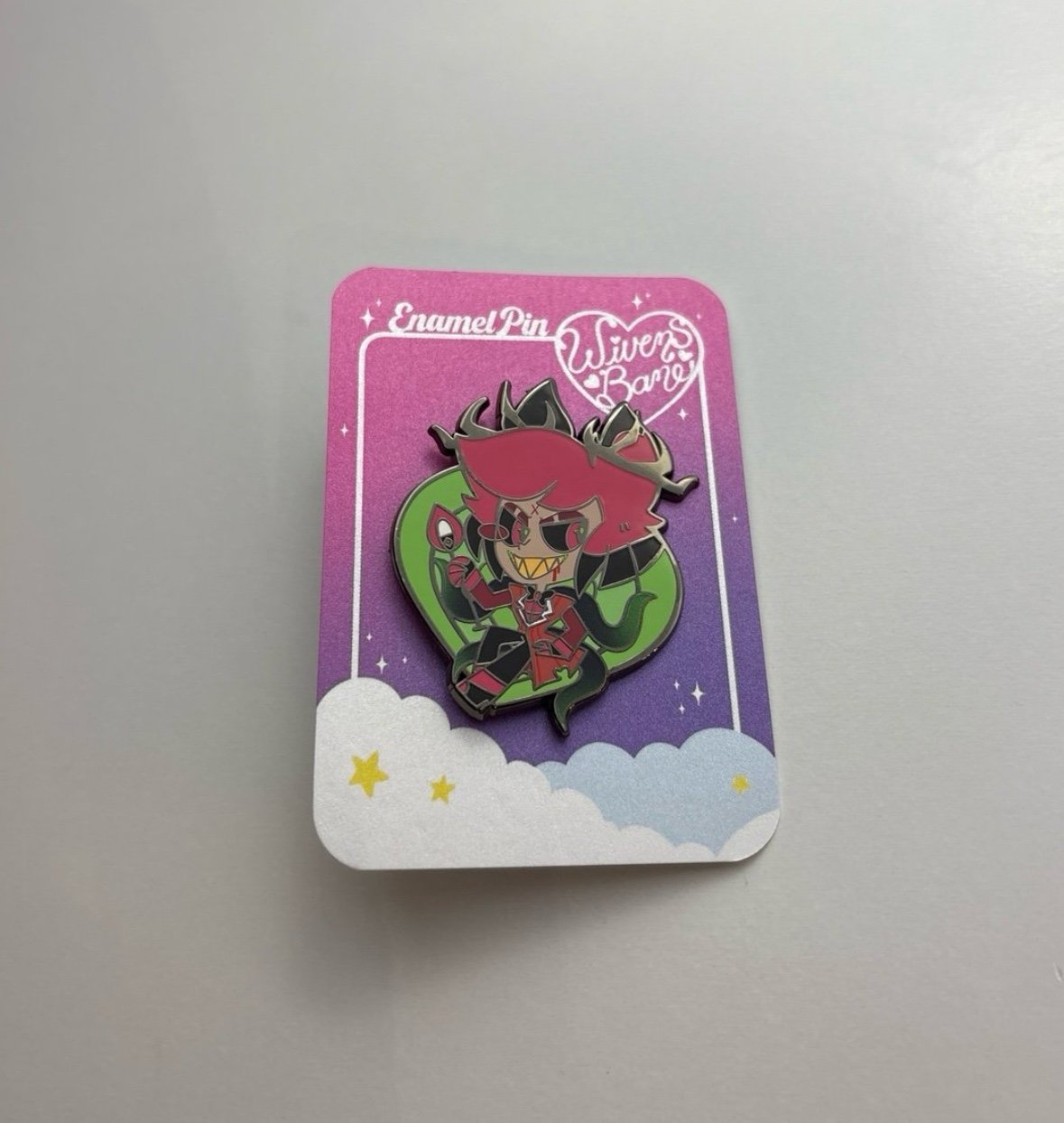 Hazbin Hotel Alastor demon chibi heart BN enamel pin