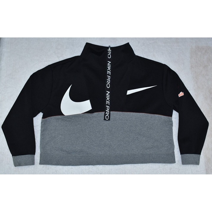 Nike Plus Zip Thru Sweat Womens Pullover Size 2X Black Cropped Funnel Neck Flaws
