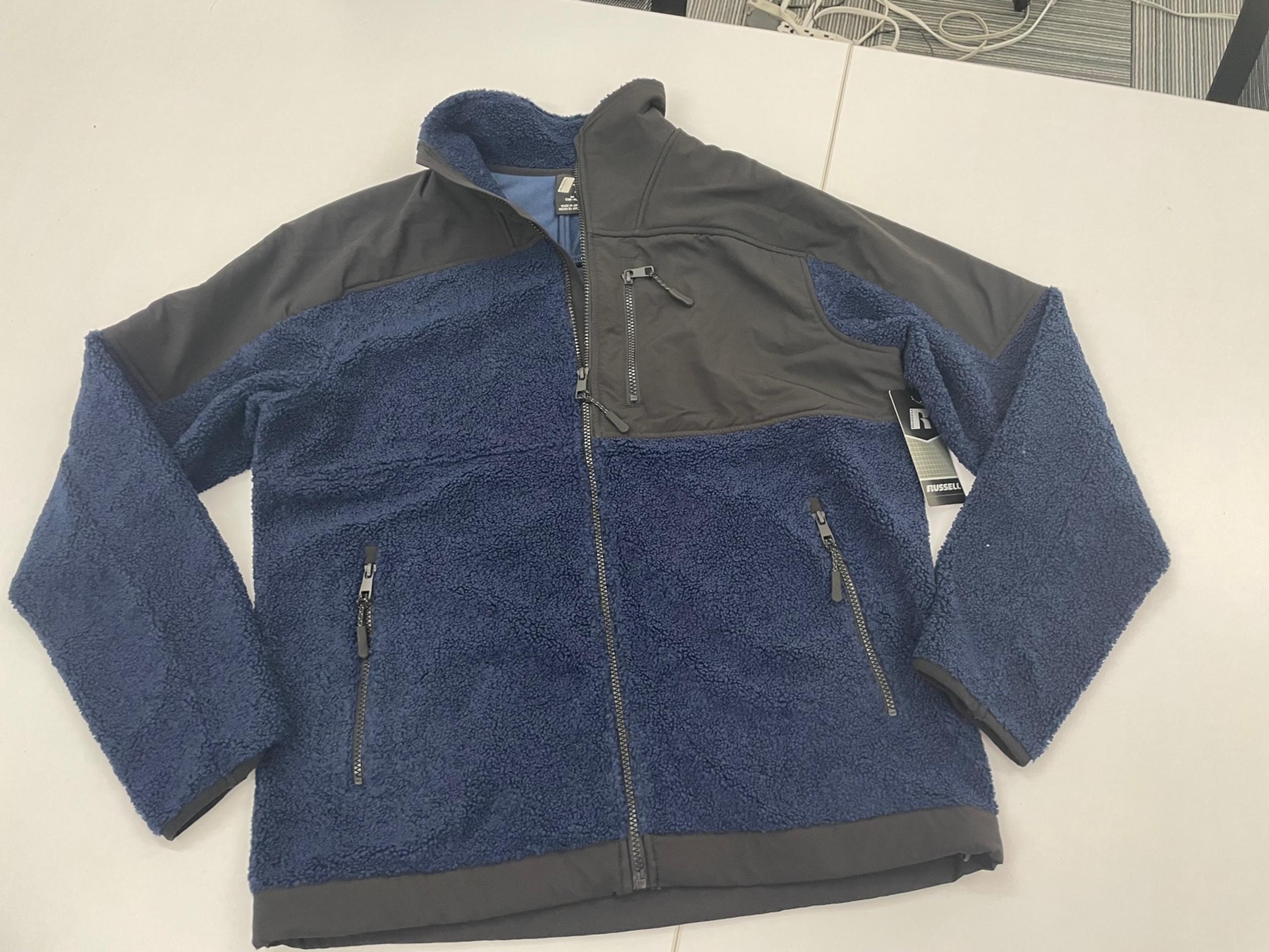 NWT Russell Athletic Sherpa Full Zip Jacket Mens Sz Med Navy Black Fleece.     N