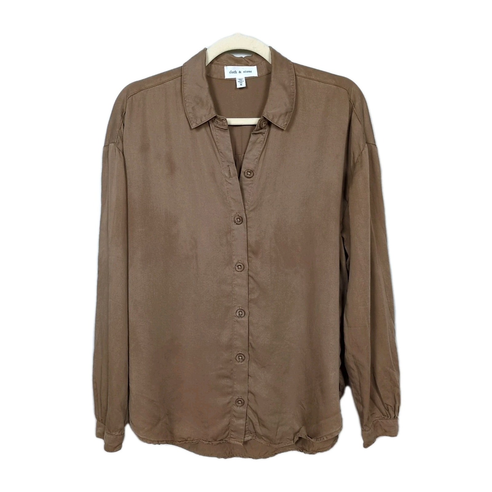 CLOTH & STONE Brown Luxe Relaxed Shirt Long Sleeve Lyocell Women's Medium
