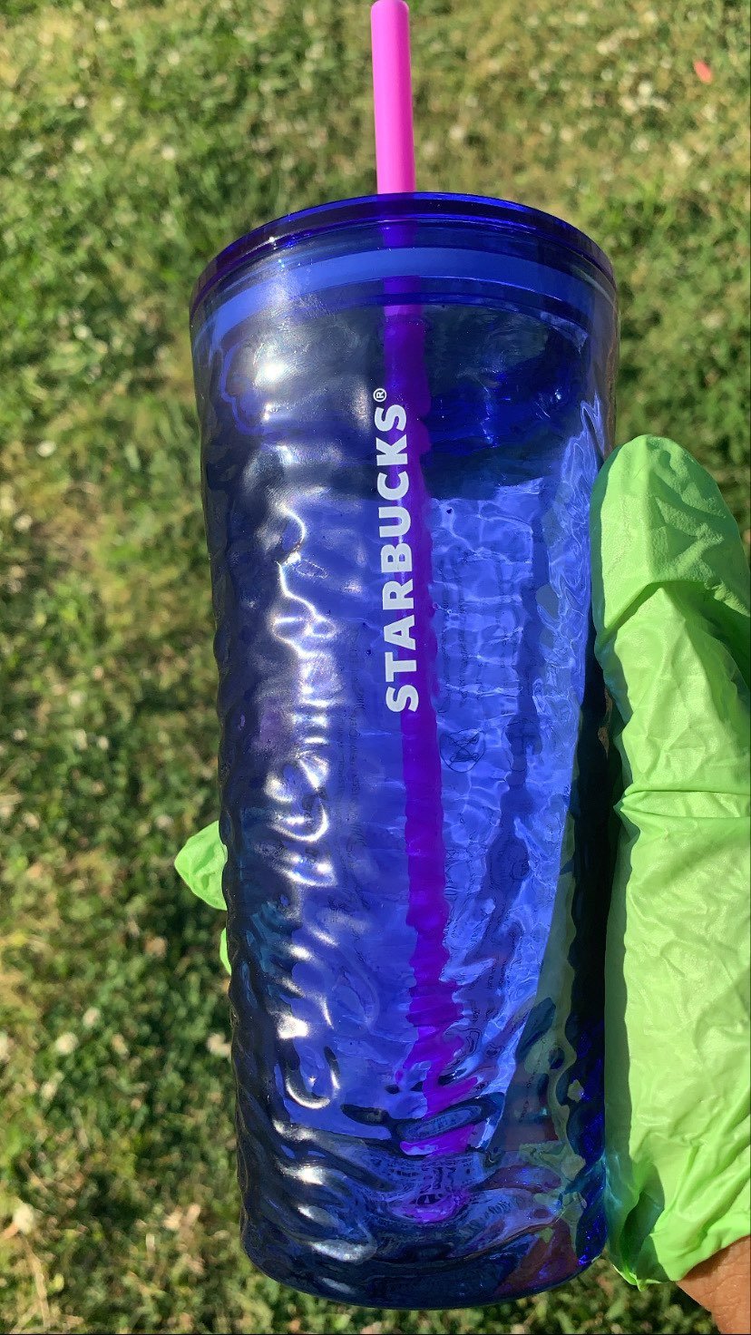Starbucks Blue Rigded Glass Tumbler