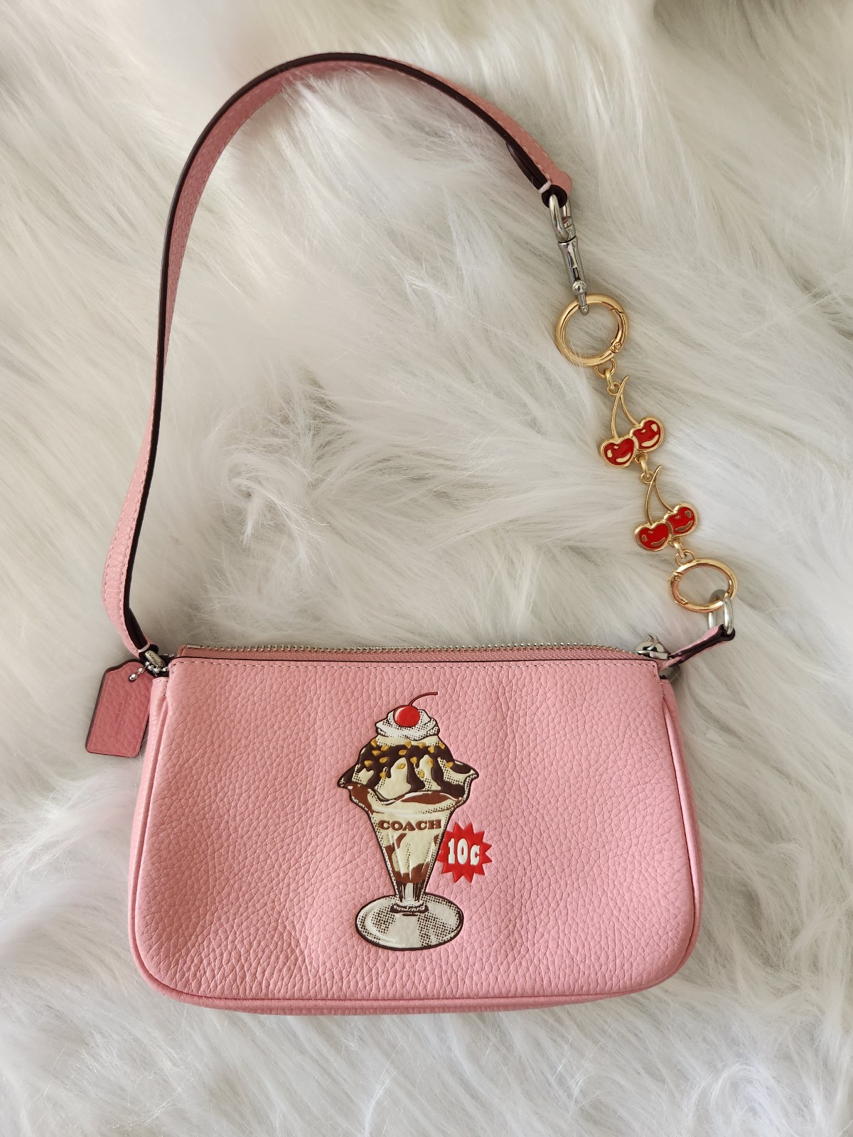 NWT Coach Nolita 19 Sundae Graphic Wristlet Bag Cherry Blossom CU251+free chain