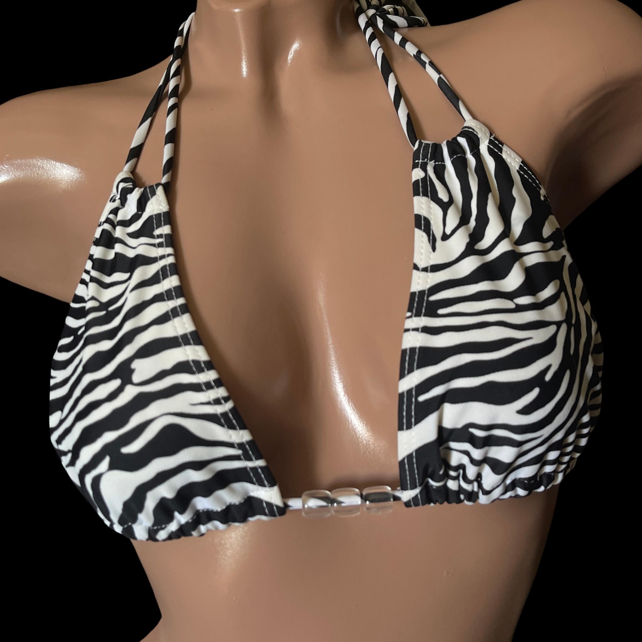 Bebe Sport Black & White Zebra Mix & Match Triangle Bikini Top